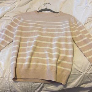 Amazon Essentials Women's Beige and White Striped Sweater